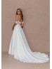 Ivory Lace Chiffon Slit Simple Wedding Dress With Detachable Straps